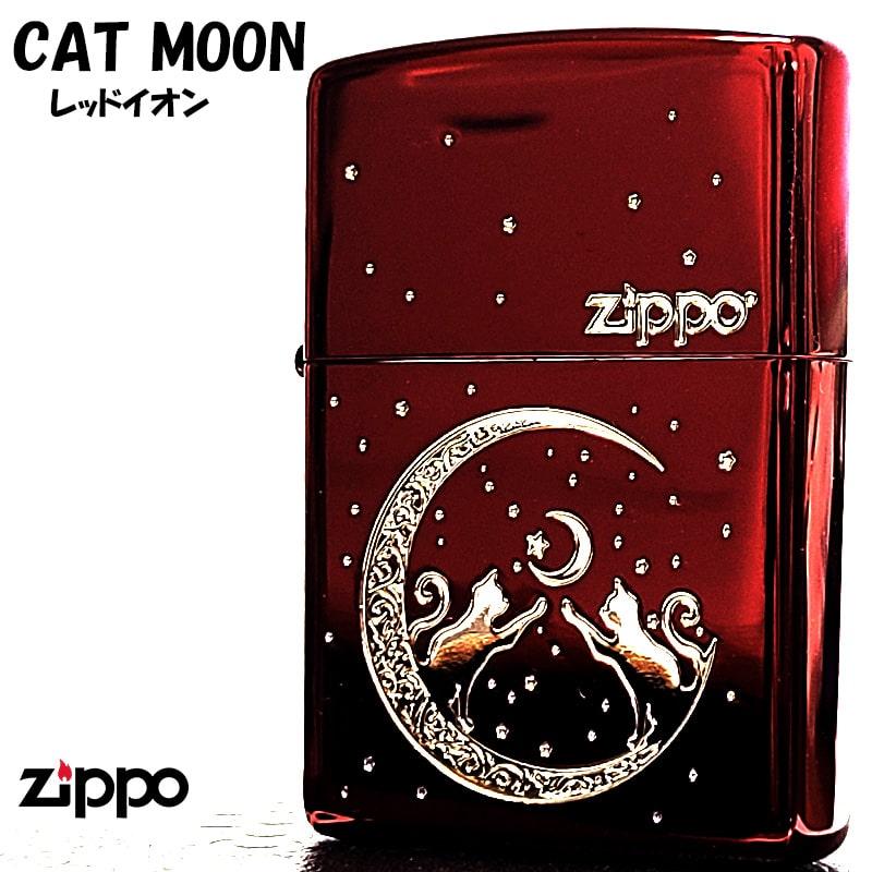 ZIPPO（ジッポー） ライター ねこ 月 ジッポ 猫 イオンレッド シルバー 