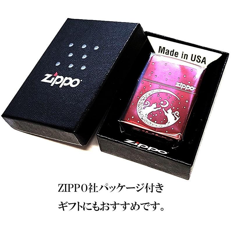 ZIPPO（ジッポー） ライター ねこ 月 ジッポ 猫 イオンレッド シルバー 