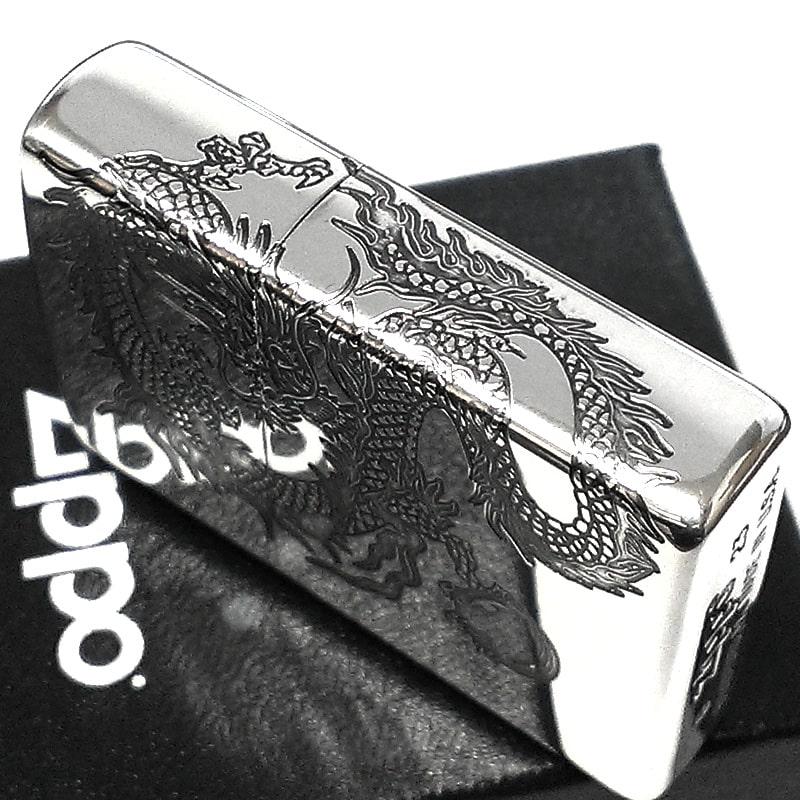 ZIPPO ライター ドラゴン ジッポ 龍 2面連続加工 シルバー 和柄