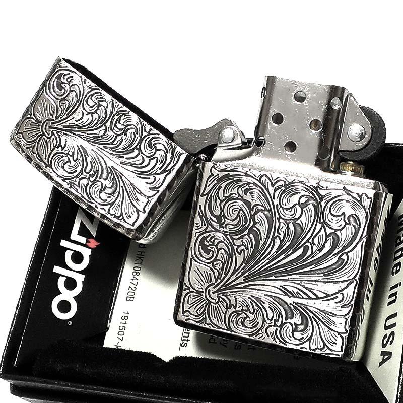 Zippo ライター 銀いぶしメッキ　リューター彫刻両面　新品未使用　オマケ付 ZIPPO ジッポー ライター オールドデザイン エッチング 2面連続
