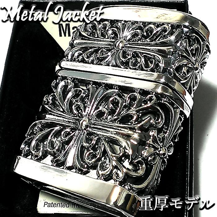 ZIPPO ライター メタルジャケット ダブルクロス 超重厚 シルバーイブシ