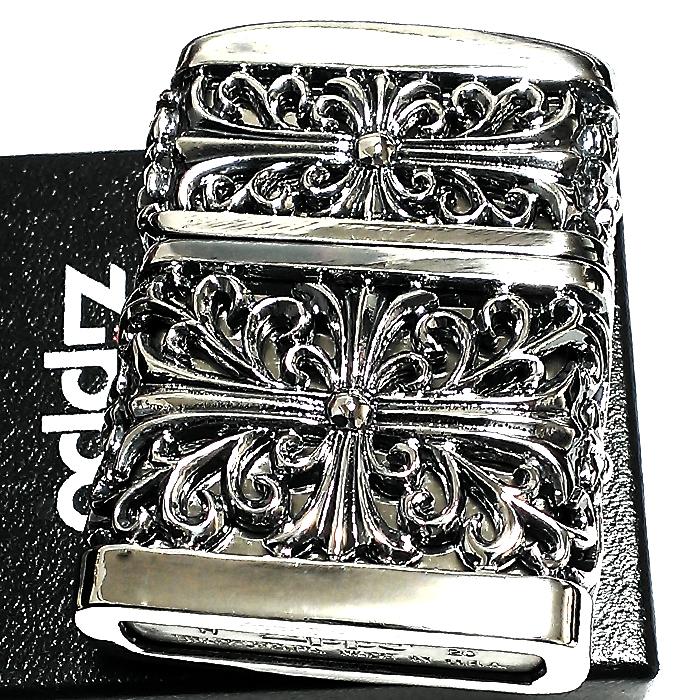 ZIPPO ライター メタルジャケット ダブルクロス 超重厚 シルバーイブシ 