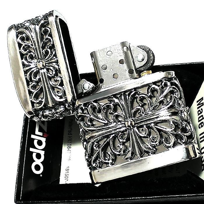 ZIPPO ライター メタルジャケット ダブルクロス 超重厚 シルバーイブシ 