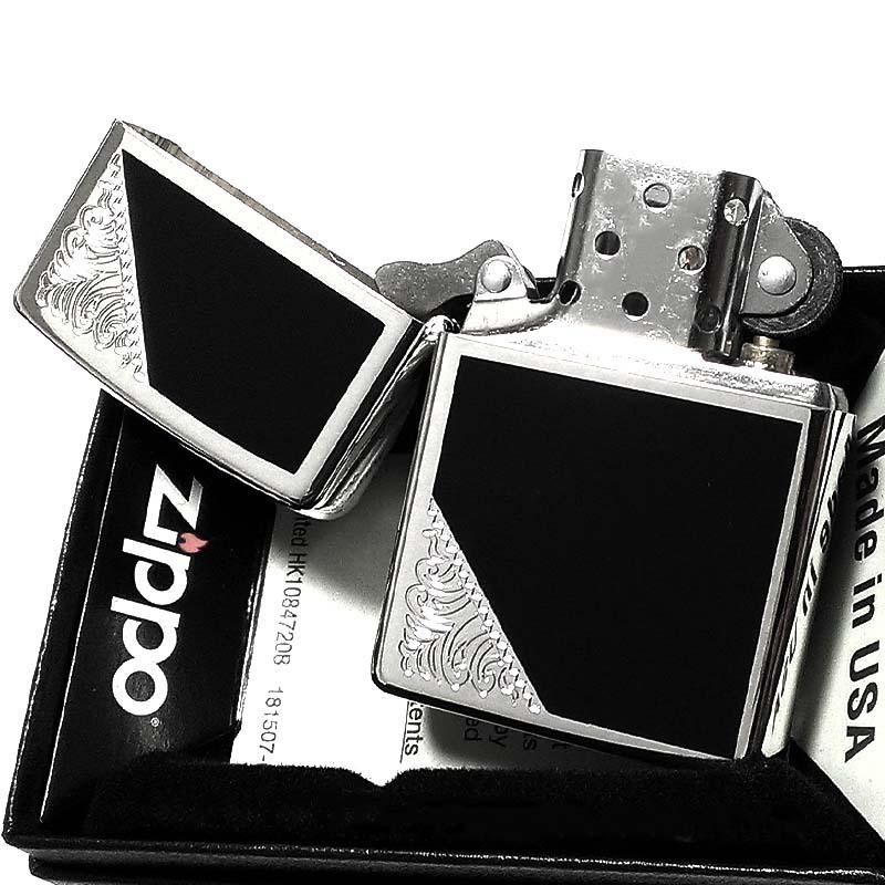 ZIPPO ライター クラシック アラベスク シルバー＆ブラック ジッポ 両面加工 黒 かっこいい おしゃれ メンズ ギフト プレゼント