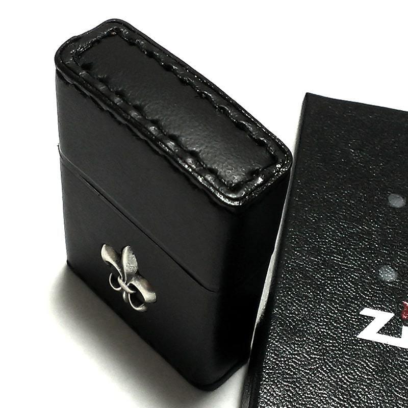 ZIPPO ライター 本牛革巻き ブラック Leather Lily ジッポ レザー リリー ユリ 黒 シンプル 牛革 おしゃれ メンズ 男性 ギフト  プレゼント