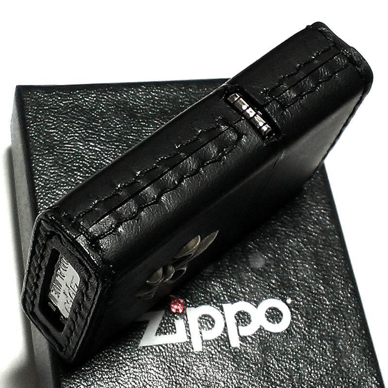 ZIPPO ライター 本牛革巻き ブラック Leather Lily ジッポ レザー リリー ユリ 黒 シンプル 牛革 おしゃれ メンズ 男性 ギフト  プレゼント