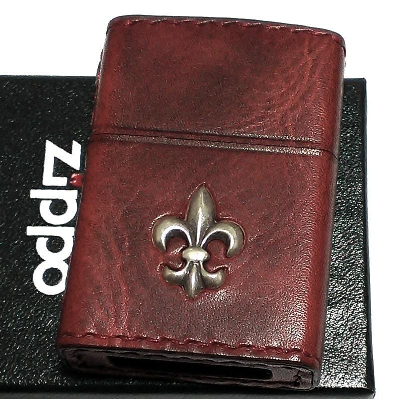 ZIPPO ライター 本牛革巻き ヴィンテージレッド Leather Lily ジッポ レザー リリー ユリ 赤 シンプル 牛革 かっこいい 男性 プレゼント｜hayamipro