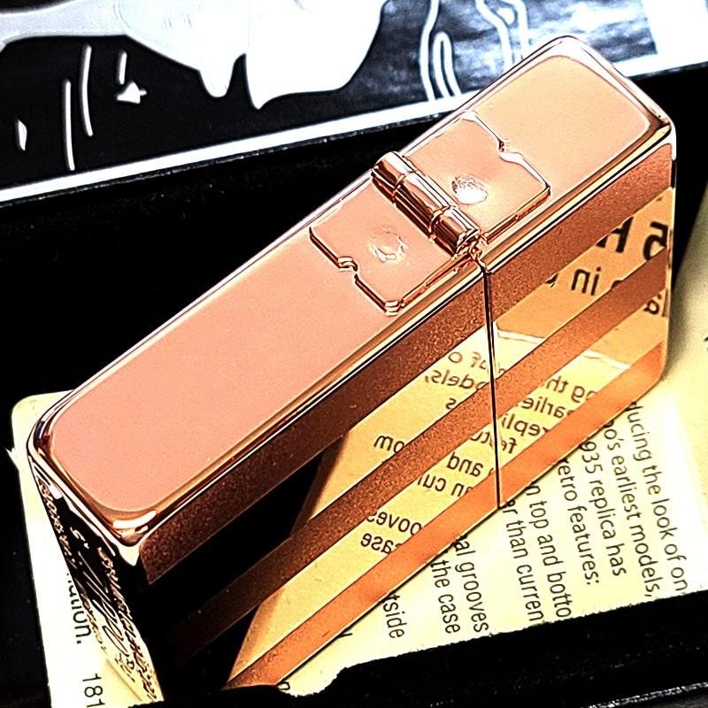 ライター 1935復刻 ピンクゴールドライン 両面加工 ジッポ 鏡面 角型 おしゃれ 彫刻 外ヒンジ シンプル Double Line 高級 【喫煙】 メンズ