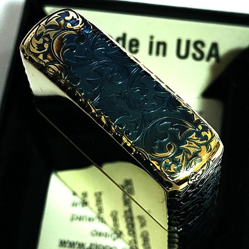 ZIPPO 訳あり ジッポ ライター 3面彫刻 アラベスク ゴールド
