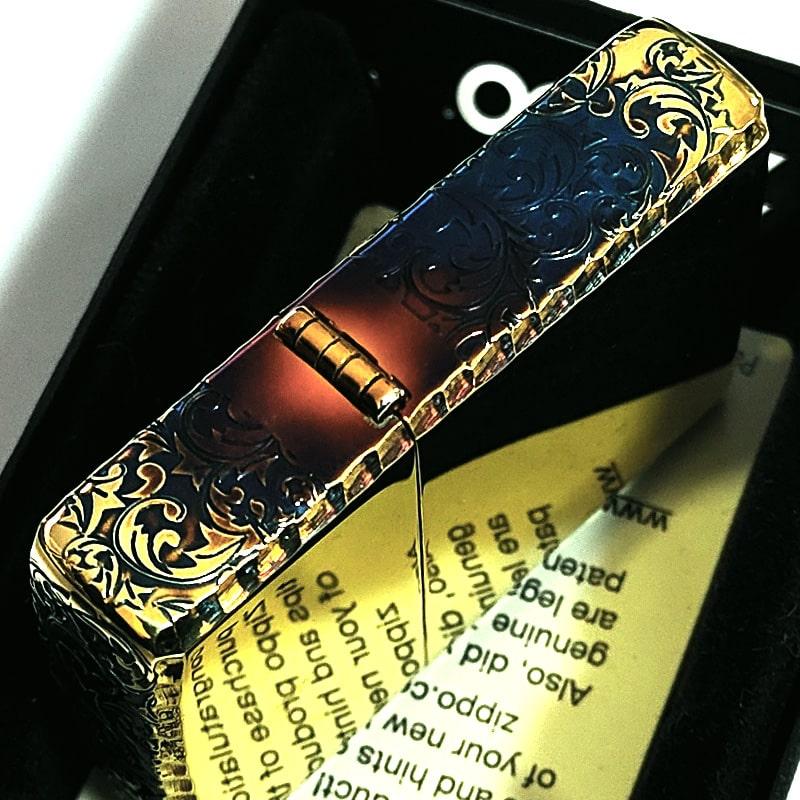 ZIPPO 訳あり ジッポ ライター 3面彫刻 アラベスク ゴールド