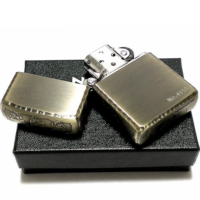 ZIPPO アーマー 限定 ３面彫刻 スカル アンティークブラス ジッポ ライター かっこいい ドクロ 古美ゴールド シリアルNo刻印 ギフト