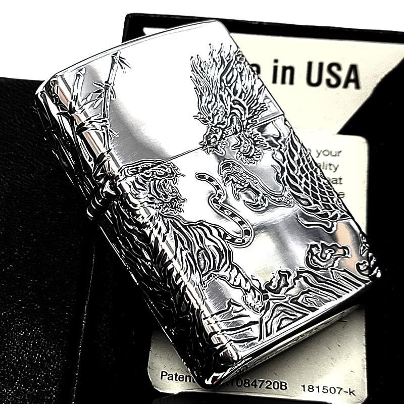 ZIPPO（ジッポー） ライター 龍虎 三面連続加工 アンティークシルバー