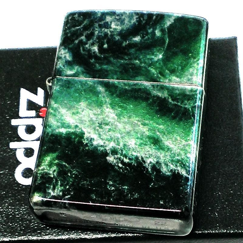 ZIPPO ライター ジッポー グリーンマーブル おしゃれ 5面加工