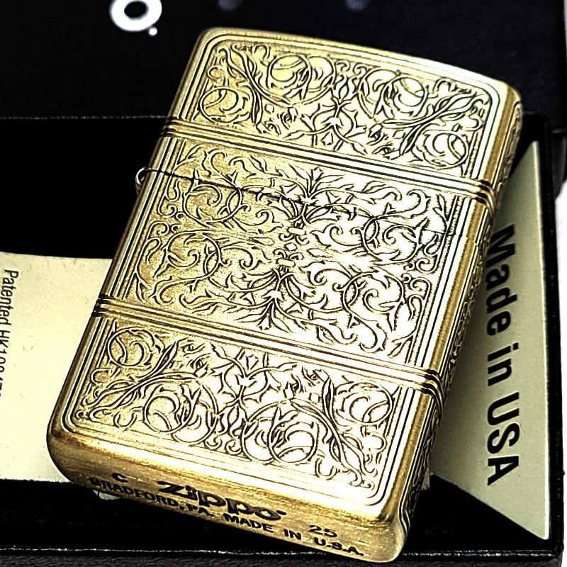engraving Zippo 4面彫り ZIPPO（ジッポー） ライター 4面精密彫刻 アラベスク ゴールド ジッポ