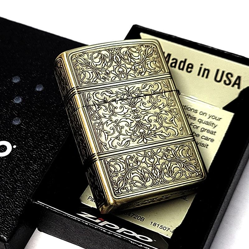 engraving Zippo 4面彫り ZIPPO（ジッポー） ライター 4面精密彫刻 アラベスク ゴールド ジッポ