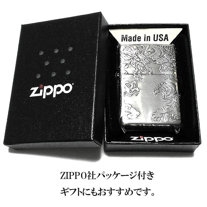 4点セット　銀龍ブラック XL双龍ブルー XL 虎シルバー XL ZIPPO（ジッポー） ジッポ ライター 銀 御守り 龍虎 4面 彫刻