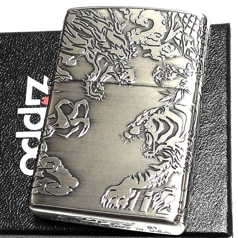 最大50％オフ！ ZIPPO ジッポ ライター 銀 御守り 龍虎 4面 彫刻