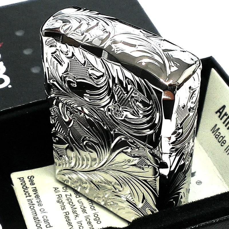 ZIPPO アーマー ジッポ ライター ５面立体彫刻 唐草 リーフ 鏡面 プラチナシルバー 深彫り 銀 かっこいい 両面シャインレイ 重厚 高級｜hayamipro｜05