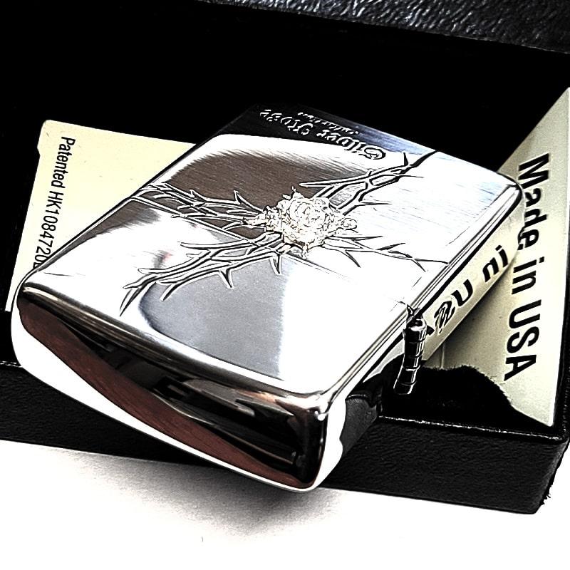 ZIPPO（ジッポー） ライター ローズ 純銀メタル クロス 薔薇 シルバー