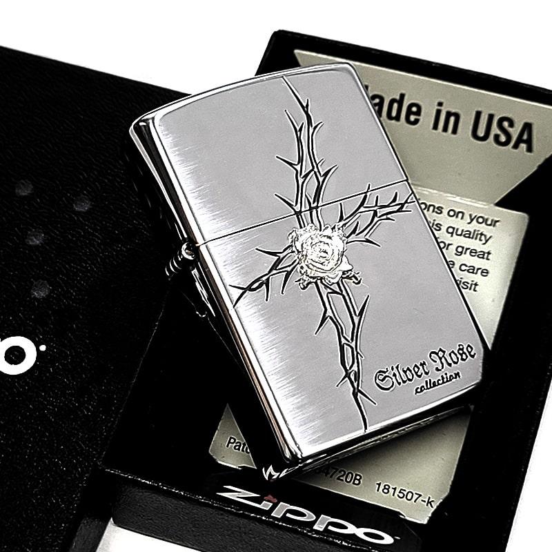 ZIPPO（ジッポー） ライター ローズ 純銀メタル クロス 薔薇 シルバー