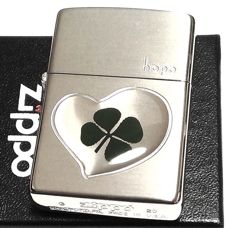 ZIPPO ライター 本物の四つ葉のクローバー hope シルバー ジッポ かわいい ハート 幸運 おしゃれ レディース 女性 メンズ