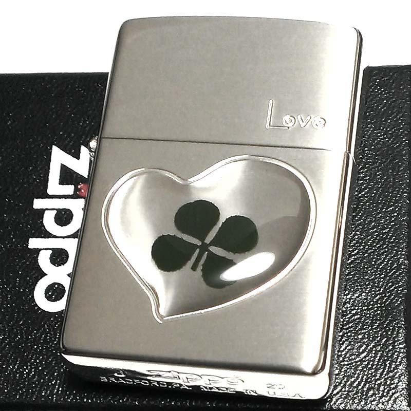 ZIPPO ライター 本物の四つ葉のクローバー Love シルバー ジッポ かわいい ハート 幸運 おしゃれ レディース 女性 メンズの画像