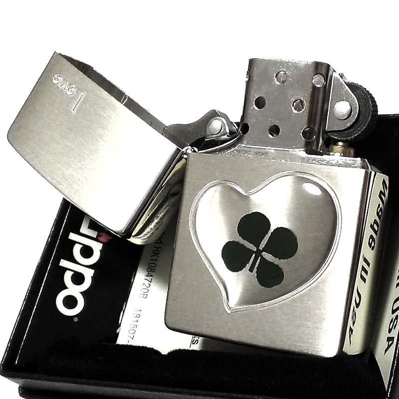 ZIPPO ライター 本物の四つ葉のクローバー Love シルバー ジッポ かわいい ハート 幸運 おしゃれ レディース 女性 メンズの画像