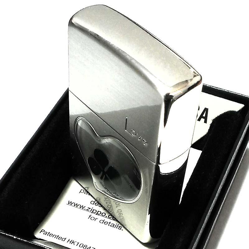 ZIPPO ライター 本物の四つ葉のクローバー Love シルバー ジッポ かわいい ハート 幸運 おしゃれ レディース 女性 メンズの画像