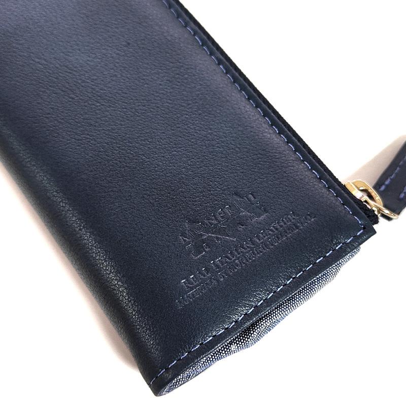 特価品 ペンケース MONFRINI PELLAMI ネイビー イタリアンレザー 牛革