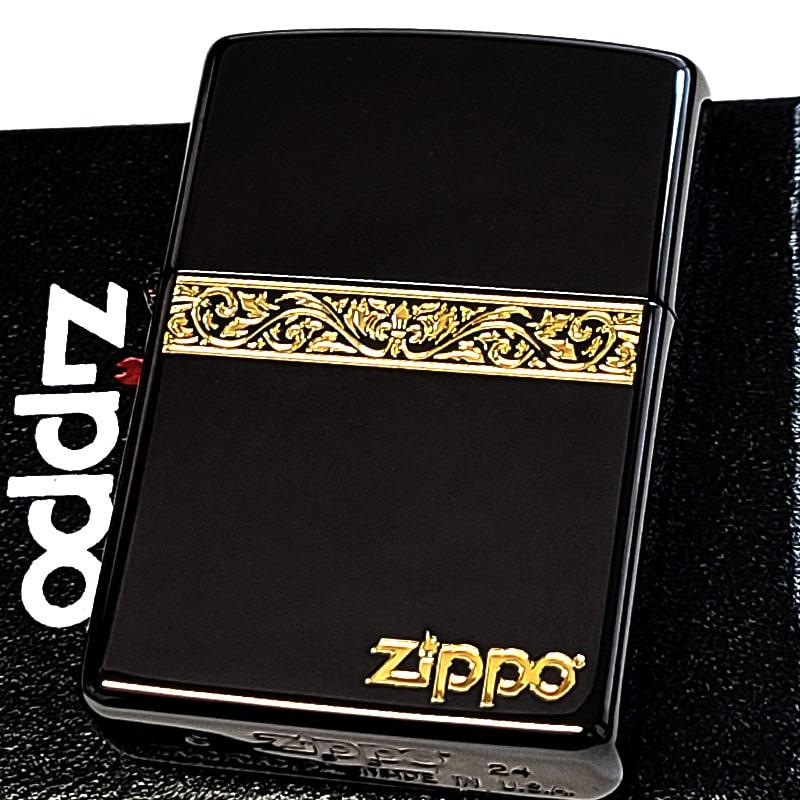 送料無料☆zippo☆ブラックシェル☆アラベスクラインG☆ゴールド☆ジッポ ZIPPO（ジッポー） おしゃれ アラベスクライン ブラック＆ゴールド