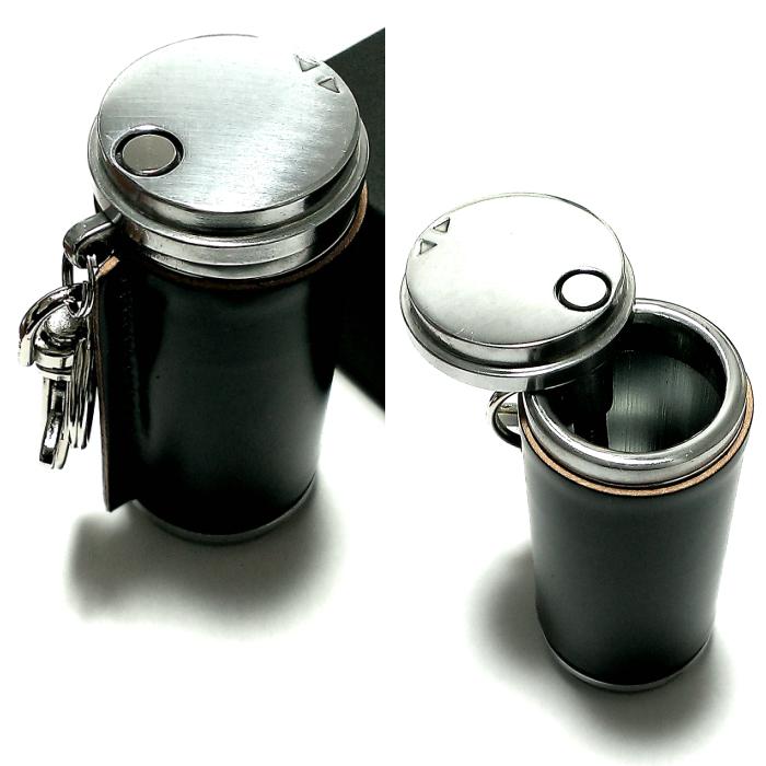 携帯灰皿 コードバン ブラック おしゃれ 革巻き 本馬革巻き タバコ