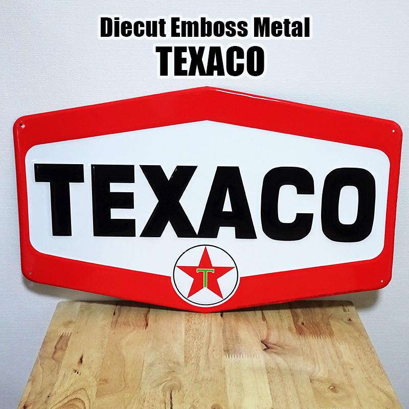 夜空 ブリキ看板 TEXACO Bigダイカットエンボスメタル アンティーク