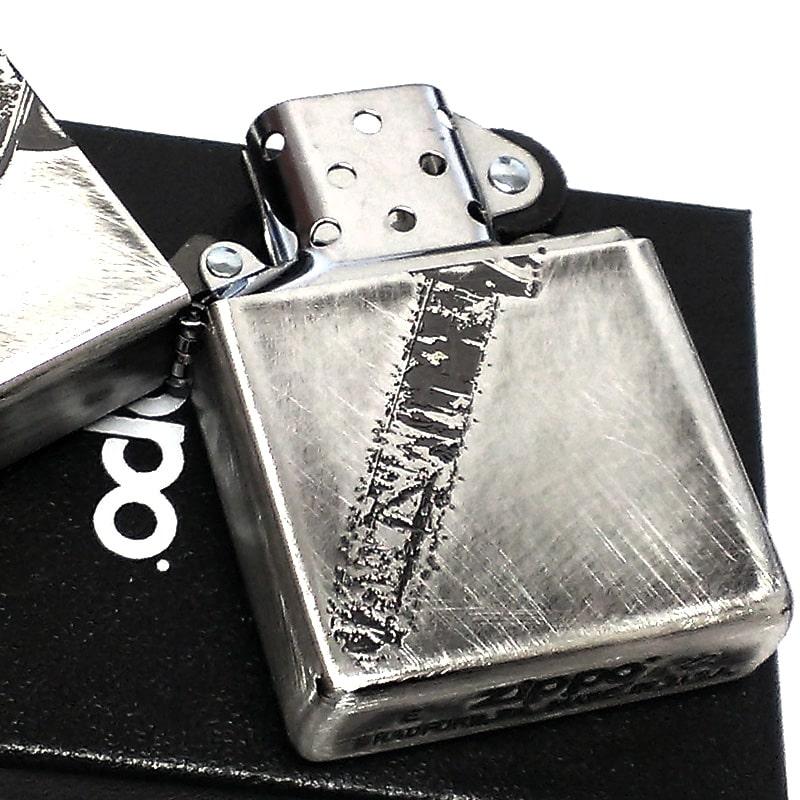 ZIPPO バイオハザード RE:4 チェーンソー男 ジッポ ライター ユーズド加工 エッチング彫刻 両面加工 シルバー イブシ仕上げ 銀