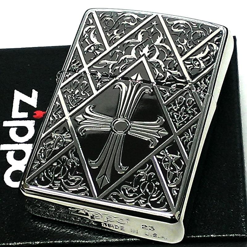 ZIPPO ライター ブラッククロス ジッポ かっこいい 十字架 彫刻