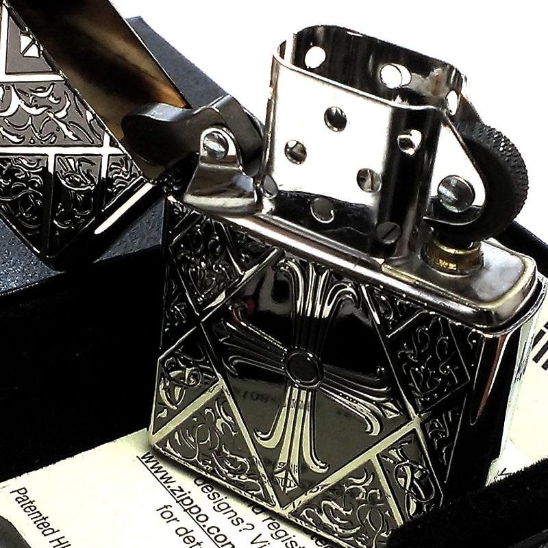ZIPPO ライター ブラッククロス ジッポ かっこいい 十字架 彫刻