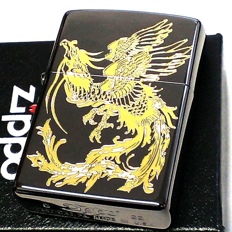 ZIPPO 和柄 鳳凰 ジッポ ライター 黒金 彫刻 ブラックニッケル