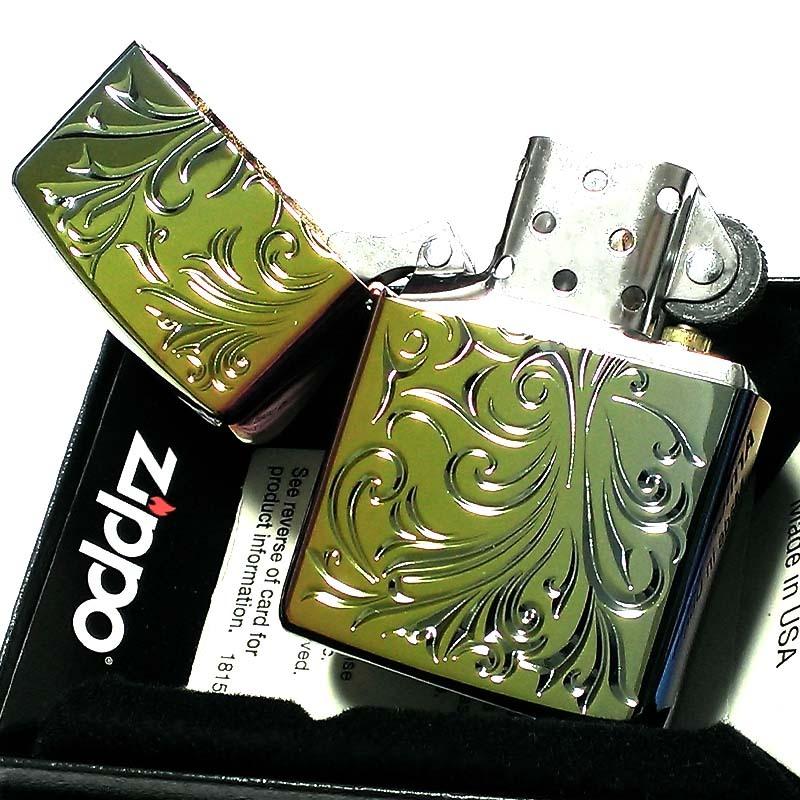 ZIPPO ライター アーマー ボタニカル 唐草 レインボー ミラー仕上げ ジッポ チタンコーティング 両面加工 かっこいい 重厚 おしゃれ メンズ｜hayamipro｜08