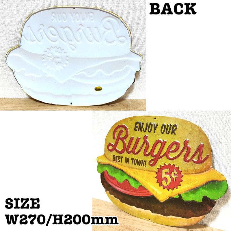 アメリカン レトロ ブリキ看板 エンボスメタルサイン BURGER