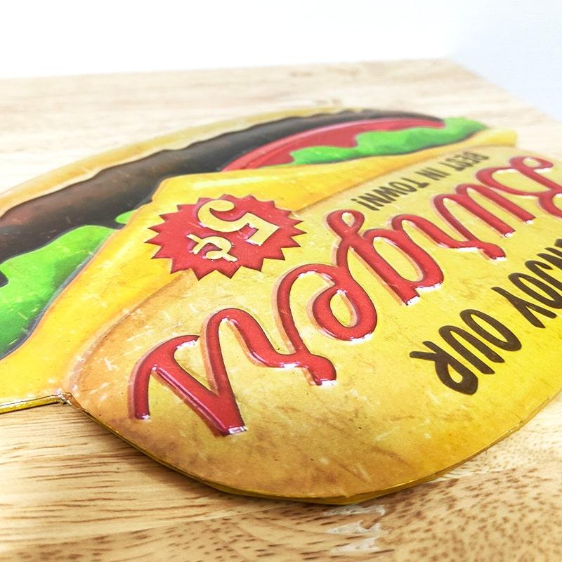 アメリカン レトロ ブリキ看板 エンボスメタルサイン BURGER