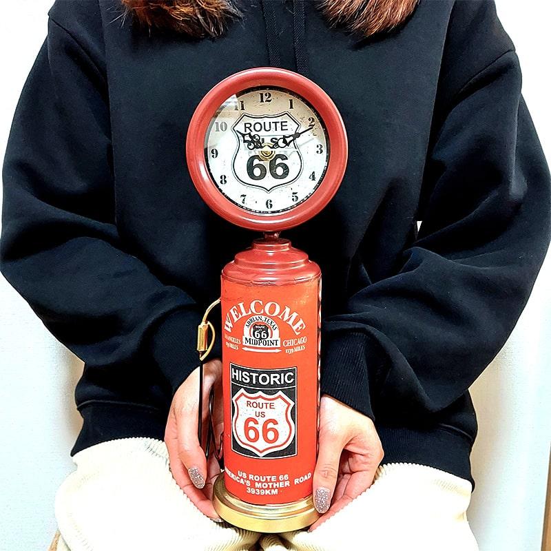 置時計 ROUTE66 ガスポンプ ビンテージ スタンド レッド テーブルクロック おしゃれ レトロ アメリカン 雑貨 アンティーク かわいい バー｜hayamipro｜05