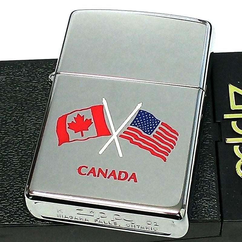 ZIPPO ライター カナダ製 2001年製 オンタリオ製 国旗 アメリカ 廃盤 レアジッポ 未使用品 絶版 ヴィンテージ シルバー ギフト :CAN-USAFLAG083:Zippoタバコ