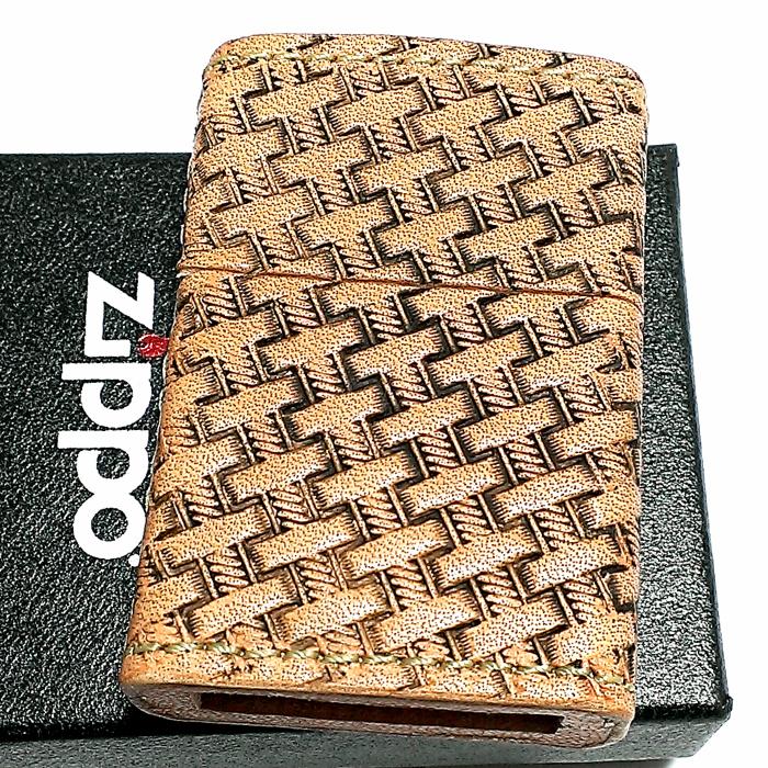 ZIPPO ライター 革巻き ジッポ バスケットスタンプ 4面彫刻 おしゃれ 