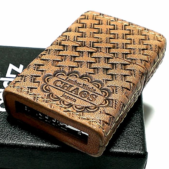ZIPPO ライター 革巻き ジッポ バスケットスタンプ 4面彫刻 おしゃれ 