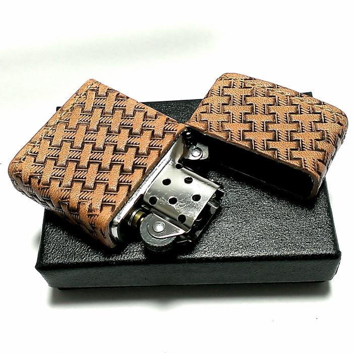 ZIPPO ライター 革巻き ジッポ バスケットスタンプ 4面彫刻 おしゃれ 