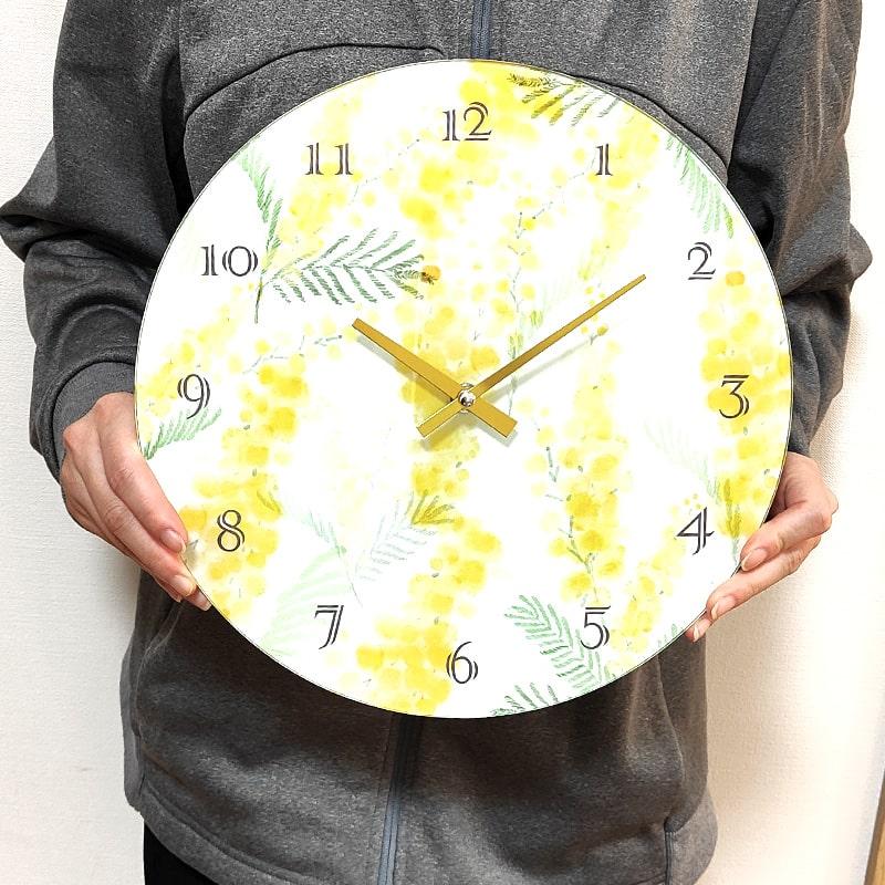 アメリカン レトロ 掛時計 ガラス ボタニカル ウォールクロック ミモザ
