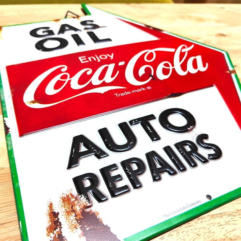 ブリキ看板 コカコーラ Gas Oil Auto Repairs Rustic Arrow エンボスメタルサイン アメリカン ヴィンテージ 雑貨｜hayamipro｜03