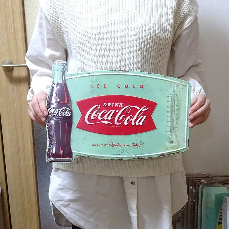 Coca Cola（コカコーラ） ブリキ看板 温度計 エンボスメタルサイン