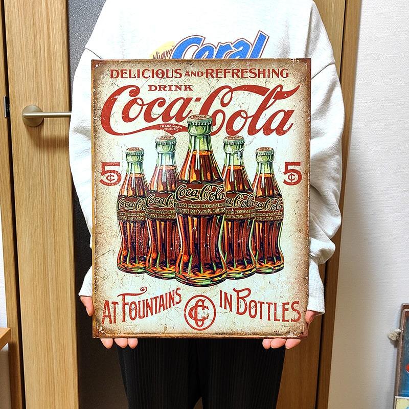 Coca Cola（コカコーラ） ブリキ看板 アンティーク 5ボトル ガレージ