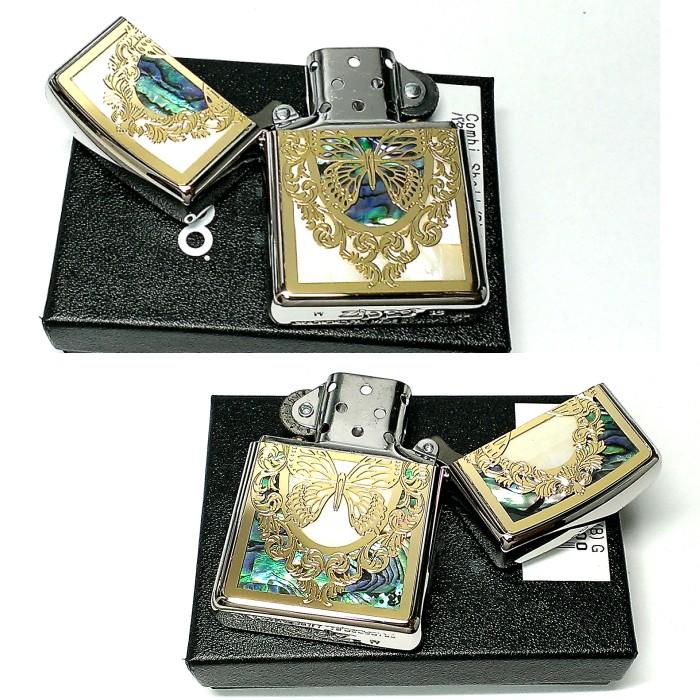 ZIPPO ライター アーマー ジッポ バタフライ 蝶 金銀 コンビシェル