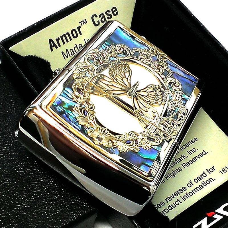 シェル ZIPPO ライター アーマー ジッポ バタフライ 蝶 金銀 コンビ 